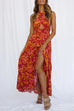 Camilladress Criss Cross Halter Backless Cut Out Slit Floral Maxi Dress