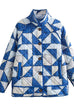 Camilladress Button Up Color Block Print Padded Quilted Coat