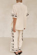 Camilladress Cotton Linen Short Sleeves Button Down Shirt Elastic Waist Wide Leg Pants Printed Set