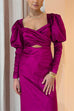 Cross Front Puff Sleeves Cut Out Velvet Midi Dress