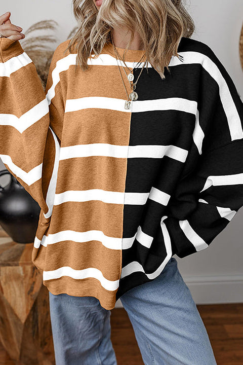 Camilladress Long Sleeves Color Block Striped Oversized Sweatshirt