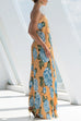 Strapless Irregular Hem Floral Print Pleated Maxi Dress