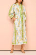 Camilladress Button Down Tie Waist Pocketed Unique Print Midi Shirt Dress