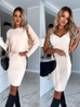 Camilladress Ribbed Knit Long Sleeves Crop Pullover and Bodycon Cami Dress Set