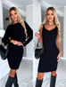 Camilladress Ribbed Knit Long Sleeves Crop Pullover and Bodycon Cami Dress Set