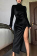 Camilladress Mockneck High Slit Velvet Bodycon Maxi Dress