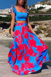 Camilladress Square Collar Ruffle Crop Top Maxi Swing Skirt Printed Set