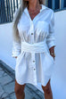 Camilladress Rolled Up Long Sleeve Knot Waist Mini Shirt Dress