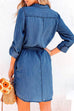 Camilladress Rolled Up Long Sleeves Tie Waist Denim Shirt Dress