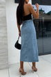 Camilladress Button Down Slit Midi Denim Skirt