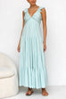 Camilladress V Neck Ruffle Trim Tiered Sleeveless Linen Maxi Dress