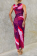 Ruched Sleeveless Cut Out Tie Dye Bodycon Maxi Dress