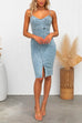 Back Zip Up High Waist Slit Denim Bodycon Cami Dress