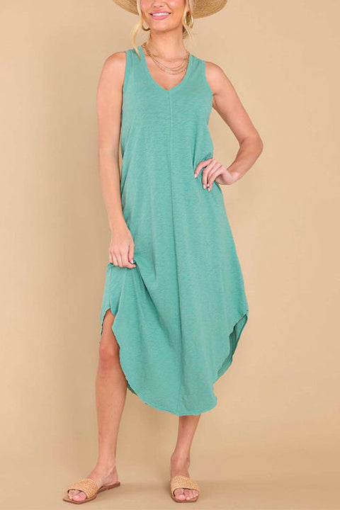 Camilladress V Neck Curve Hem Casual Comfy Tank Dress