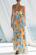 Strapless Irregular Hem Floral Print Pleated Maxi Dress