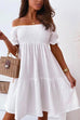 Camilladress Off Shoulder Short Sleeve Smocked Ruffle Swing Dress