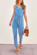 Camilladress V Neck Drawstring Waist Sleeveless Denim Overall Jumpsuit