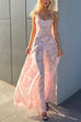 Camilladress Spaghetti Strap Back Lace-up Applique Flower Lace Maxi Dress