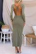 Long Sleeves Backless Side Split Maxi Bodycon Dress