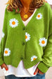 Camilladress V Neck Button Up Daisy Embroidery Sweater Cardigan