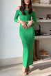 Camilladress Off Shoulder Long Sleeves Back Slit Bodycon Maxi Dress