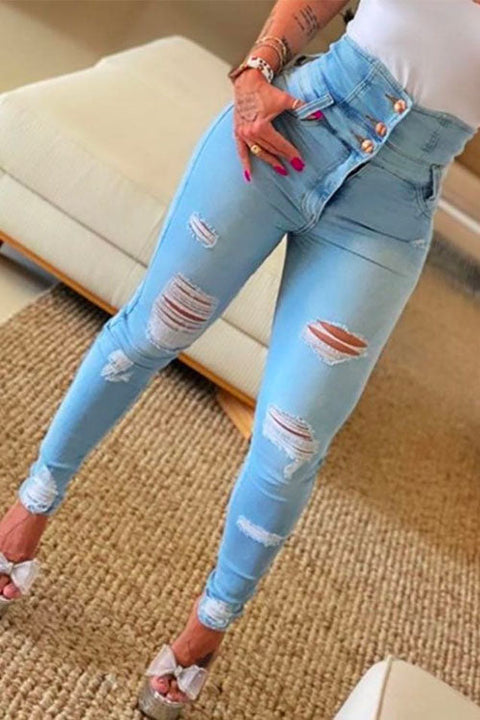 Camilladress Button Up High Waist Ripped Skinny Jeans