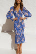 Camilladress V Neck Lantern Sleeve Printed Ruffle Dress