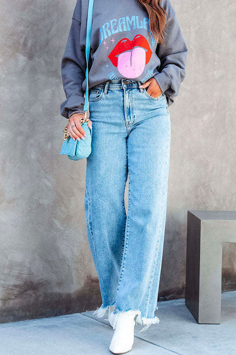 Camilladress Raw Hem Wide Leg Casual Denim Pants