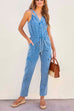 Camilladress V Neck Drawstring Waist Sleeveless Denim Overall Jumpsuit