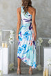 One Shoulder Cut Out Print Asymmetrical Pleated Maxi Dress