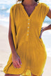 Camilladress Buttons V Neck Sleeveless Ruched Beach Dress