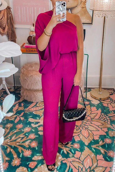 Camilladress One Shoulder Batwing Sleeve Wide Leg Jumpsuit