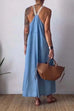 Camilladress Color Block Casual Cotton Linen Maxi Beach Dress