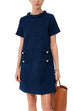 Camilladress Elegant Crewneck Short Sleeves Buttons Tweed Dress