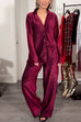 Christmas Long Sleeves Button Up Shirt Wide Leg Pants Glittering Pajama Set