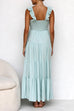 Camilladress V Neck Ruffle Trim Tiered Sleeveless Linen Maxi Dress