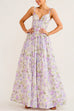 Spaghetti Strap Empire Waist Wisteria Print Swing Maxi Dress