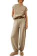 Camilladress Short Sleeves Ribbed Knit Pullover Ruched Harem Pants Set