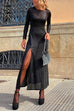 Long Sleeves High Slit Waisted A-line Maxi Dress