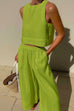 Camilladress Solid Crewneck Crop Tank Top Elastic Waist Wide Leg Pants Set