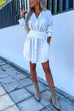 Camilladress Rolled Up Long Sleeve Knot Waist Mini Shirt Dress