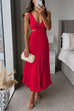 7 Colors Chicest V Neck Cut Out Waist Sleeveless Pleated Maxi Dress