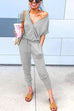 Camilladress V Neck Tie Waist Solid Jumpsuit with Pockets