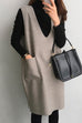 Camilladress V Neck Sleeveless Woolen Vest Dress with Pockets(6 colors Available)