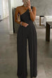 Camilladress Solid One Shoulder Sleeveless Wide Leg Jumpsuit