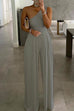 Camilladress Solid One Shoulder Sleeveless Wide Leg Jumpsuit